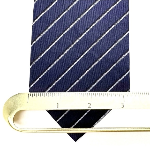 Armani Collezioni Pure Silk Jacquard Neck Tie Diagonal Stripe Navy Blue New NWT - Picture 5 of 9